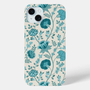 Jacobean Floral Big Pattern Teals on Cream iPhone 15 Mini Case