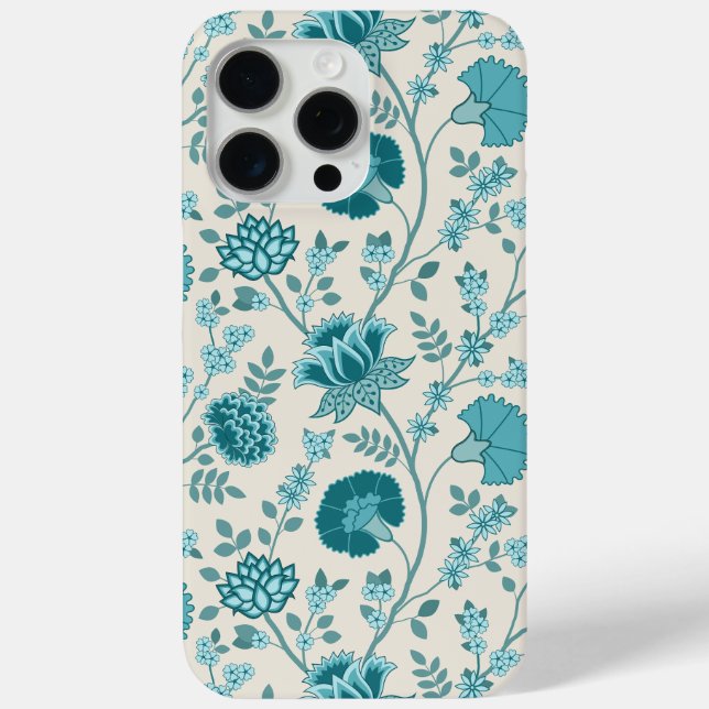 Jacobean Floral Big Pattern Teals on Cream Case-Mate iPhone Case (Back)