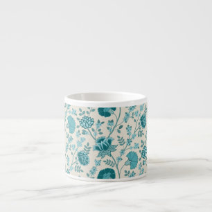 Jacobean Floral Big Pattern Teals on Cream Espresso Cup