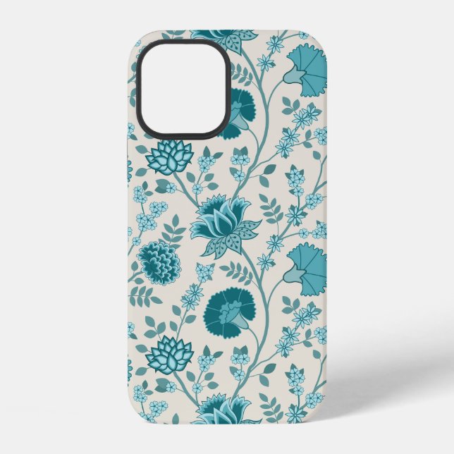 Jacobean Floral Big Pattern Teals on Cream iPhone Case (Back)