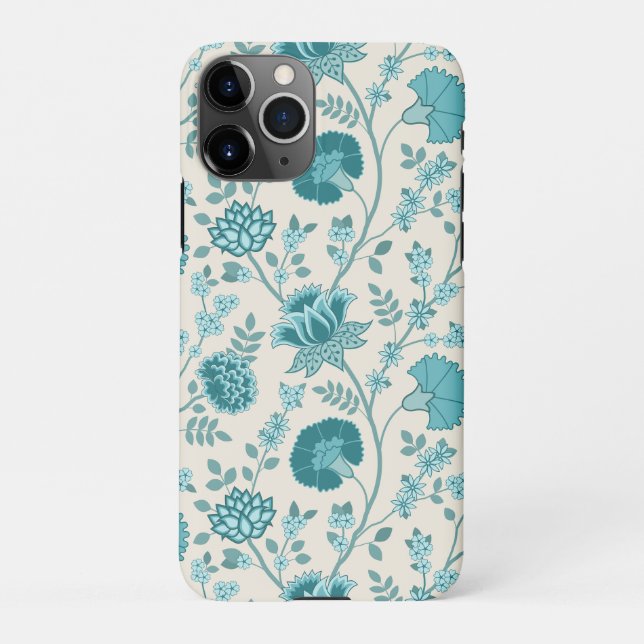 Jacobean Floral Big Pattern Teals on Cream iPhone Case (Back)
