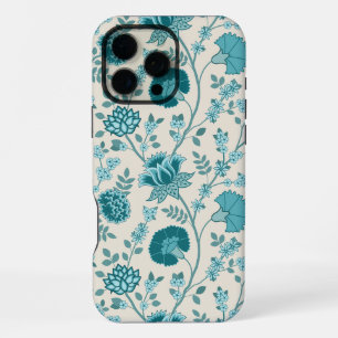 Jacobean Floral Big Pattern Teals on Cream iPhone 16 Pro Max Case