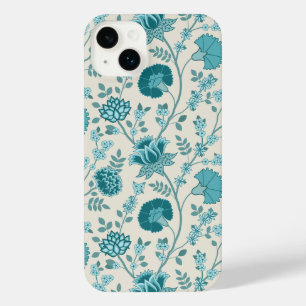 Jacobean Floral Big Pattern Teals on Cream iPhone 14 Plus Case