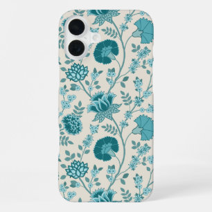 Jacobean Floral Big Pattern Teals on Cream iPhone 16 Plus Case
