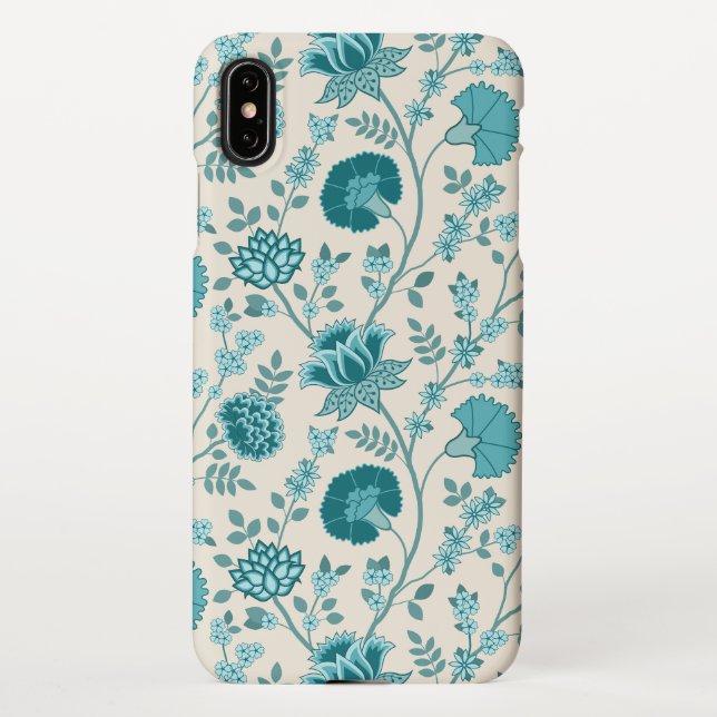 Jacobean Floral Big Pattern Teals on Cream iPhone Case (Back)