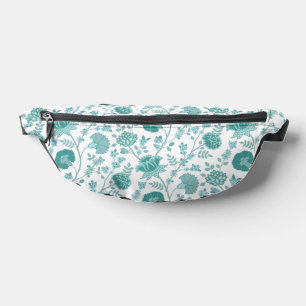 Jacobean Floral Big Pattern Teals on White Bum Bags