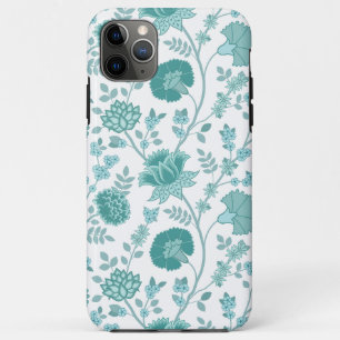 Jacobean Floral Big Pattern Teals on White iPhone 11 Pro Max Case