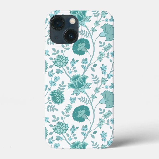 Jacobean Floral Big Pattern Teals on White Case-Mate iPhone Case (Back)