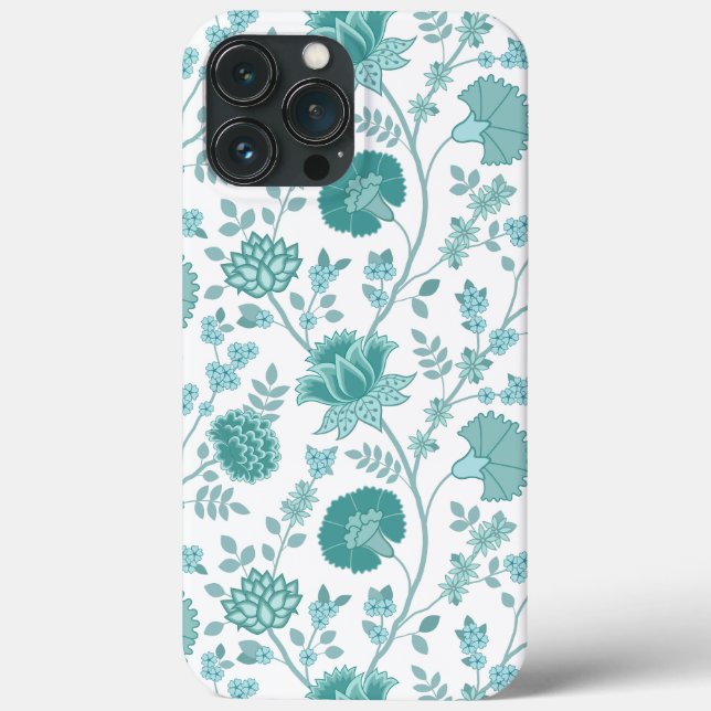 Jacobean Floral Big Pattern Teals on White Case-Mate iPhone Case (Back)