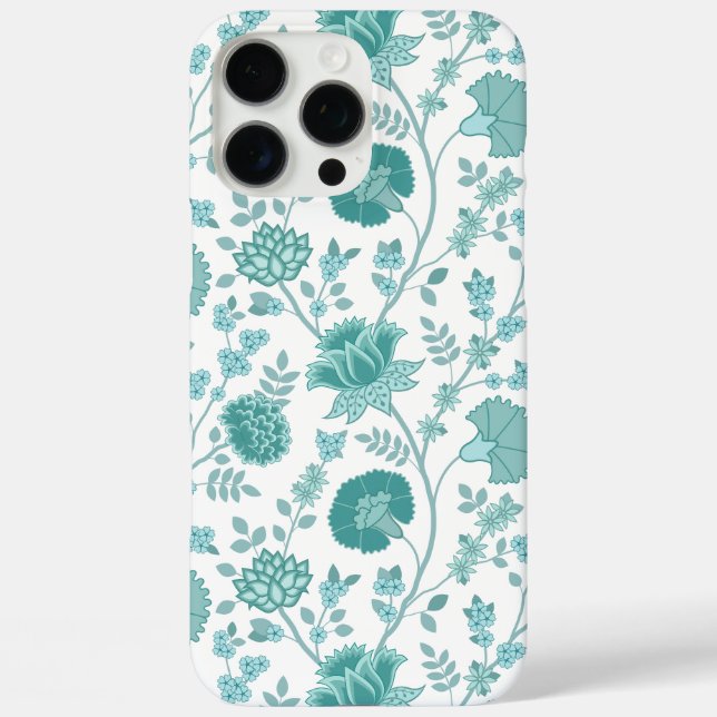Jacobean Floral Big Pattern Teals on White Case-Mate iPhone Case (Back)