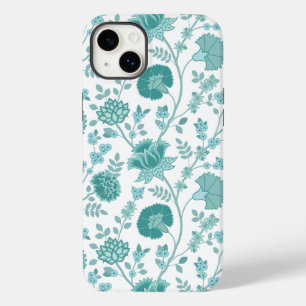Jacobean Floral Big Pattern Teals on White Case-Mate iPhone 14 Plus Case