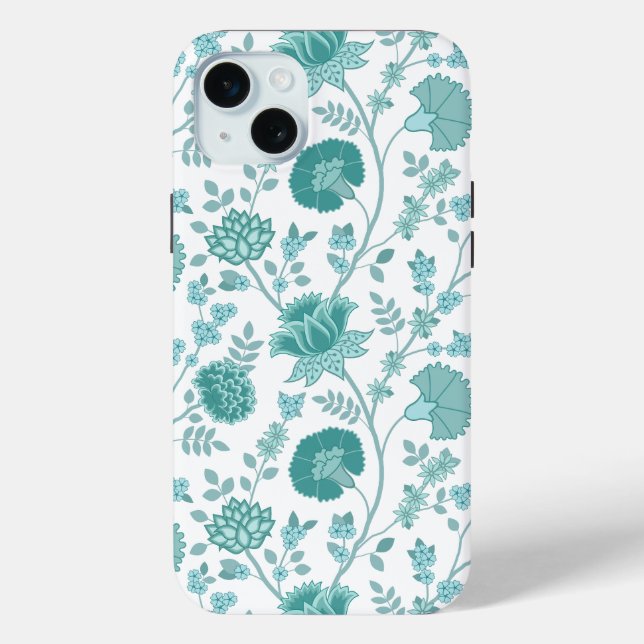 Jacobean Floral Big Pattern Teals on White Case-Mate iPhone Case (Back)