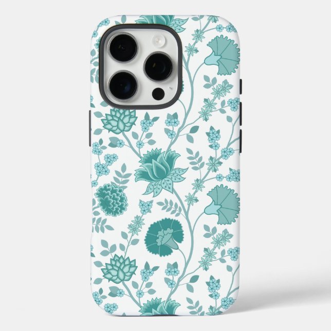 Jacobean Floral Big Pattern Teals on White Case-Mate iPhone Case (Back)
