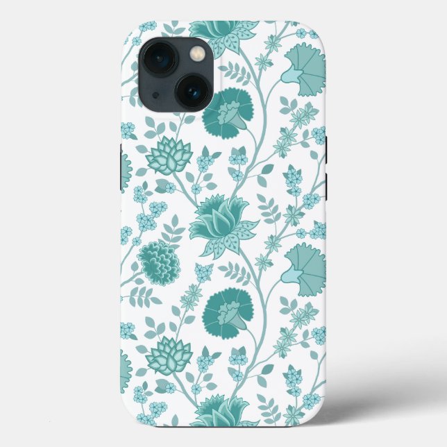 Jacobean Floral Big Pattern Teals on White Case-Mate iPhone Case (Back)