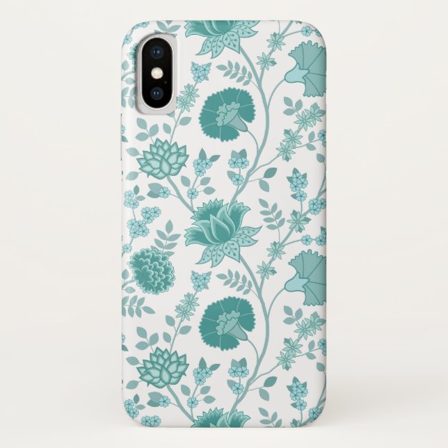 Jacobean Floral Big Pattern Teals on White Case-Mate iPhone Case (Back)
