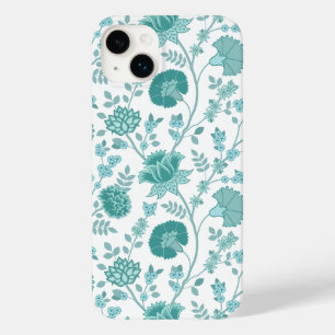 Jacobean Floral Big Pattern Teals on White Case-Mate iPhone 14 Plus Case
