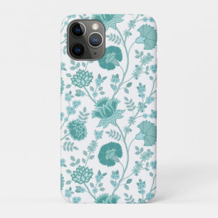 Jacobean Floral Big Pattern Teals on White iPhone 11 Pro Case