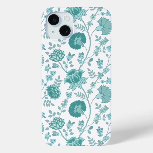 Jacobean Floral Big Pattern Teals on White Case-Mate iPhone Case (Back)