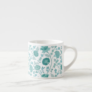 Jacobean Floral Big Pattern Teals on White Espresso Cup