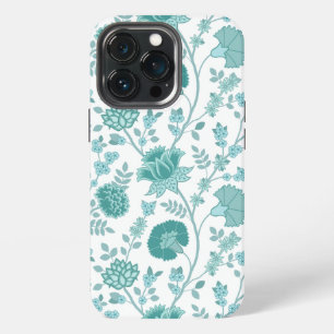 Jacobean Floral Big Pattern Teals on White iPhone 13 Pro Case