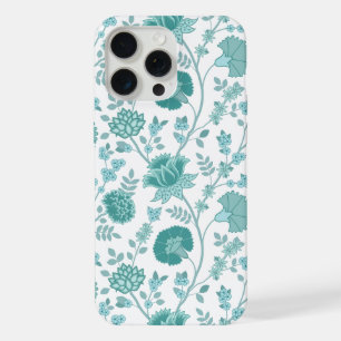 Jacobean Floral Big Pattern Teals on White iPhone 15 Pro Max Case
