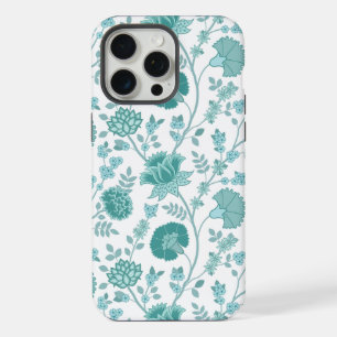 Jacobean Floral Big Pattern Teals on White iPhone 15 Pro Max Case