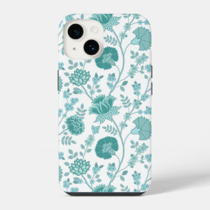 Jacobean Floral Big Pattern Teals on White iPhone 14 Case