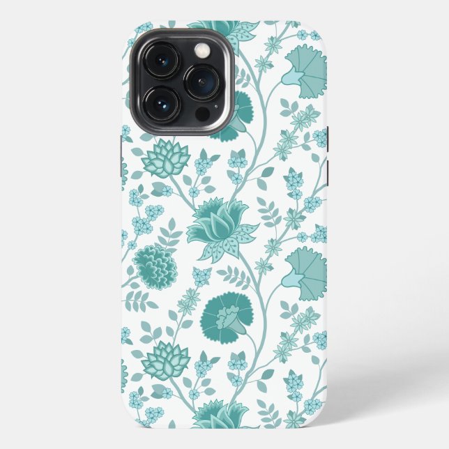 Jacobean Floral Big Pattern Teals on White iPhone Case (Back)