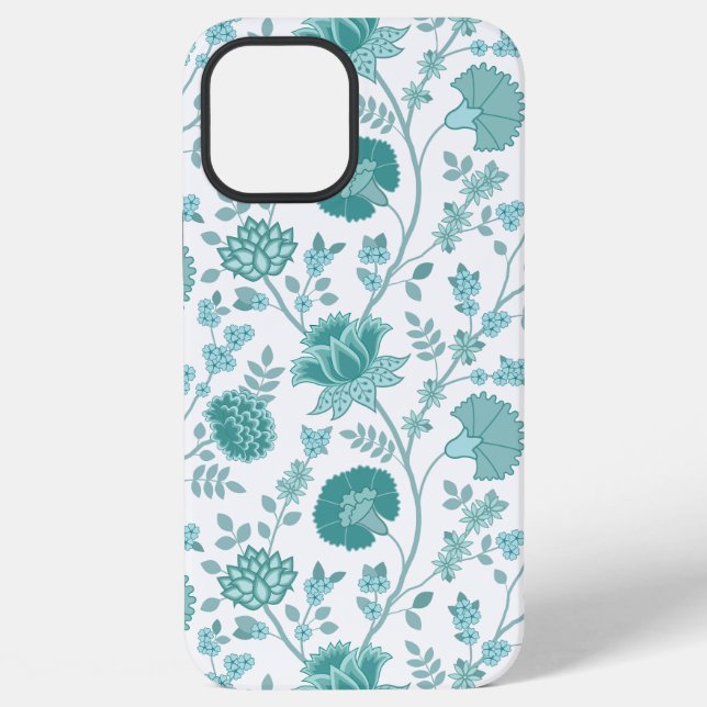 Jacobean Floral Big Pattern Teals on White iPhone Case (Back)