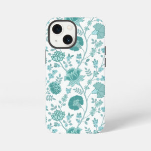 Jacobean Floral Big Pattern Teals on White iPhone 13 Mini Case