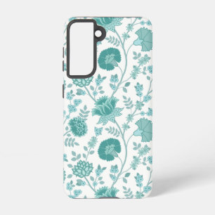 Jacobean Floral Big Pattern Teals on White Samsung Galaxy Case