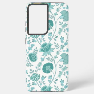 Jacobean Floral Big Pattern Teals on White Samsung Galaxy Case