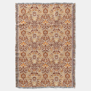 Jacobean Floral Damask, Beige and Chocolate Brown Throw Blanket