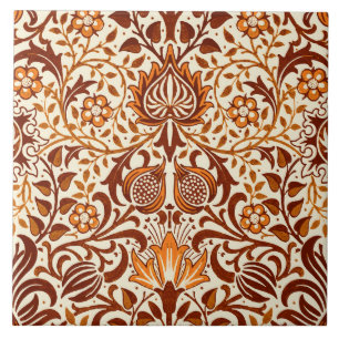 Jacobean Floral Damask, Beige and Chocolate Brown Tile