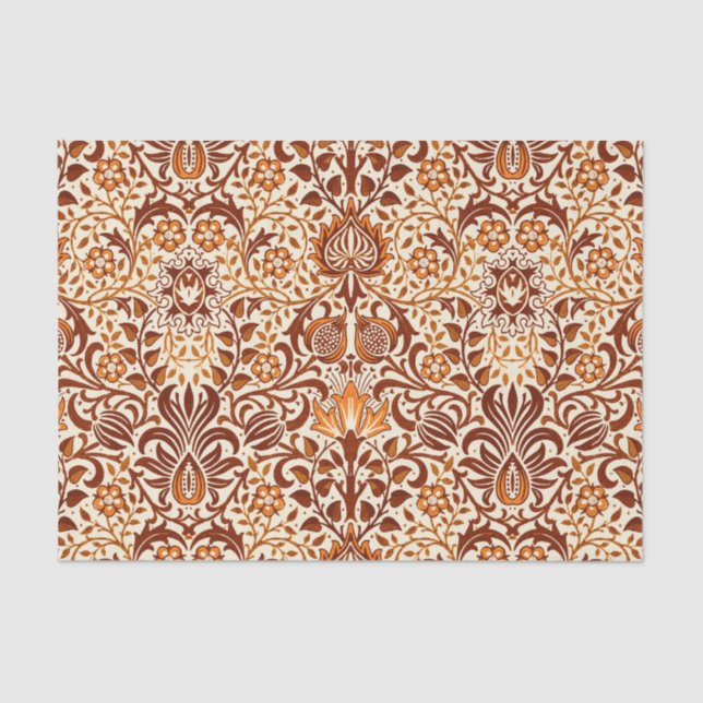 Jacobean Floral Damask, Beige and Chocolate Brown Tissue Paper (Front)