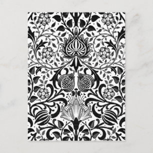 Jacobean Floral Damask, Black, White and Grey Postcard