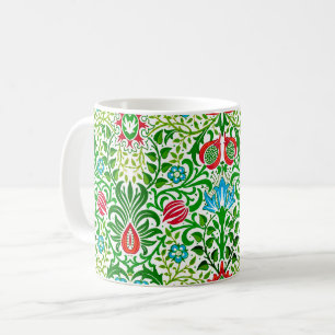 Jacobean Floral Damask, Green and Coral Red Coffee Mug