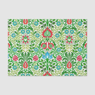 Jacobean Floral Damask, Green and Coral Red Tissue Paper
