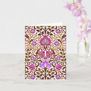 Jacobean Floral Damask, Pink, Violet and Brown Card