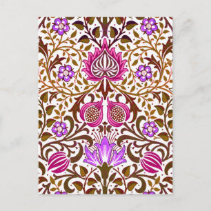 Jacobean Floral Damask, Pink, Violet and Brown Postcard