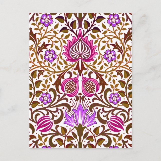Jacobean Floral Damask, Pink, Violet and Brown Postcard (Front)