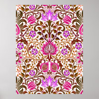 Jacobean Floral Damask, Pink, Violet and Brown 