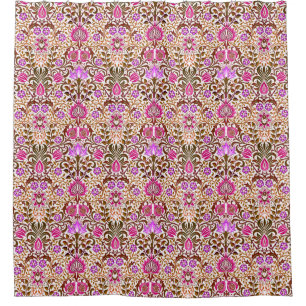 Jacobean Floral Damask, Pink, Violet and Brown Shower Curtain