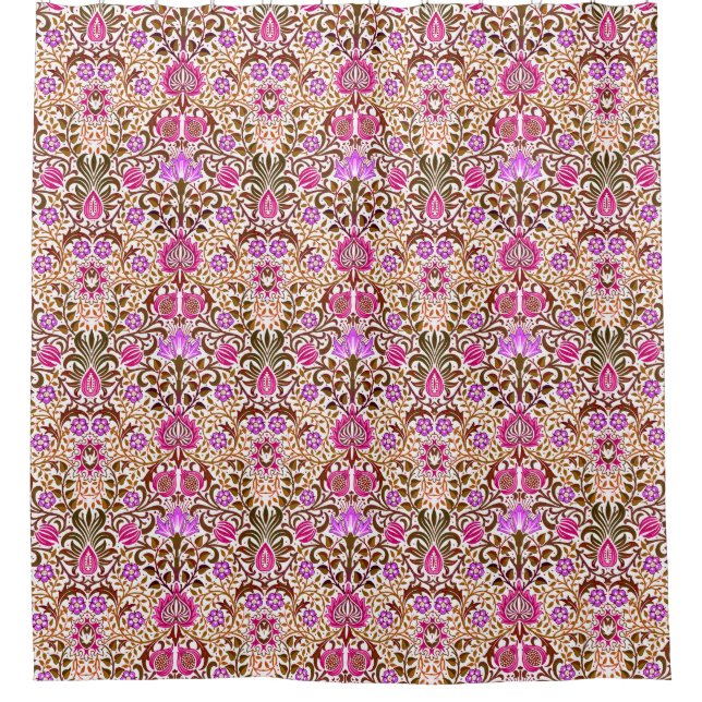 Jacobean Floral Damask, Pink, Violet and Brown  Shower Curtain (Front)