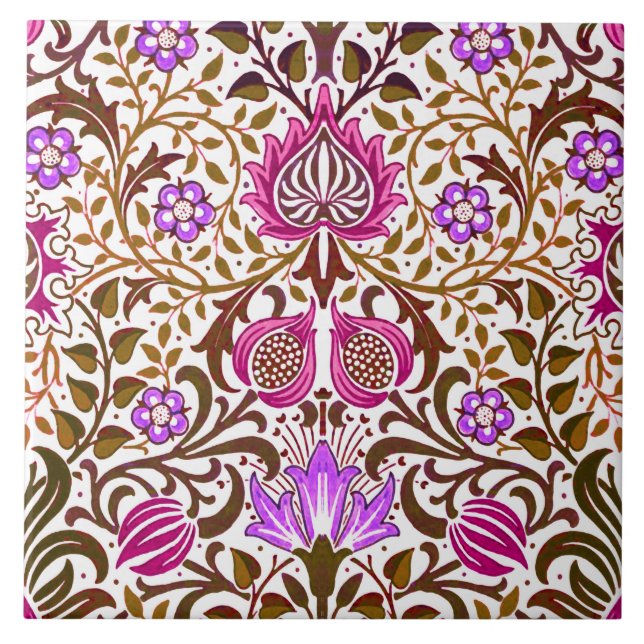 Jacobean Floral Damask, Pink, Violet and Brown Tile (Front)