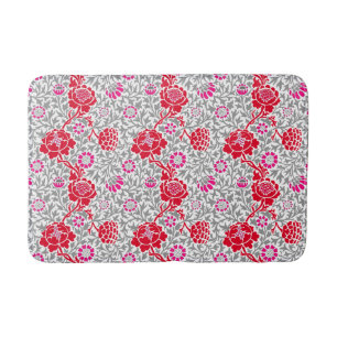 Jacobean Floral, Deep Red, Pink and Grey Bath Mat