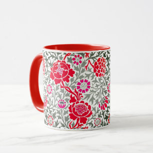 Jacobean Floral, Deep Red, Pink and Grey Mug