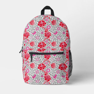 Jacobean Floral, Deep Red, Pink and Grey Printed Backpack