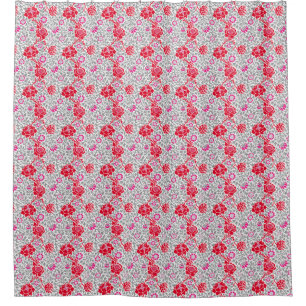 Jacobean Floral, Deep Red, Pink and Grey Shower Curtain