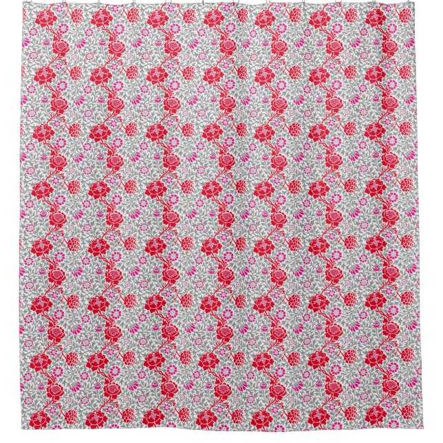Jacobean Floral, Deep Red, Pink and Grey Shower Curtain (Front)
